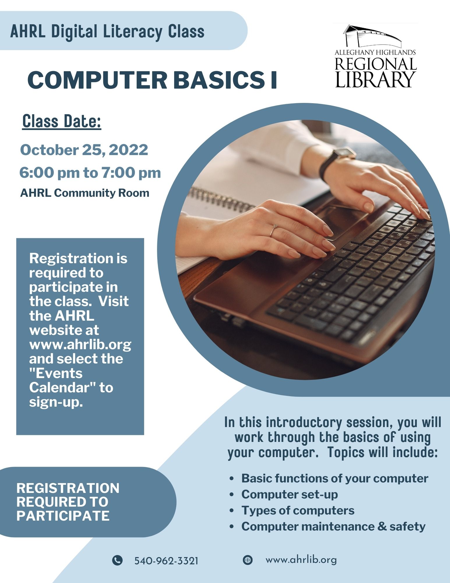 AHRL Digital Literacy Class Flyer--Computer Basics